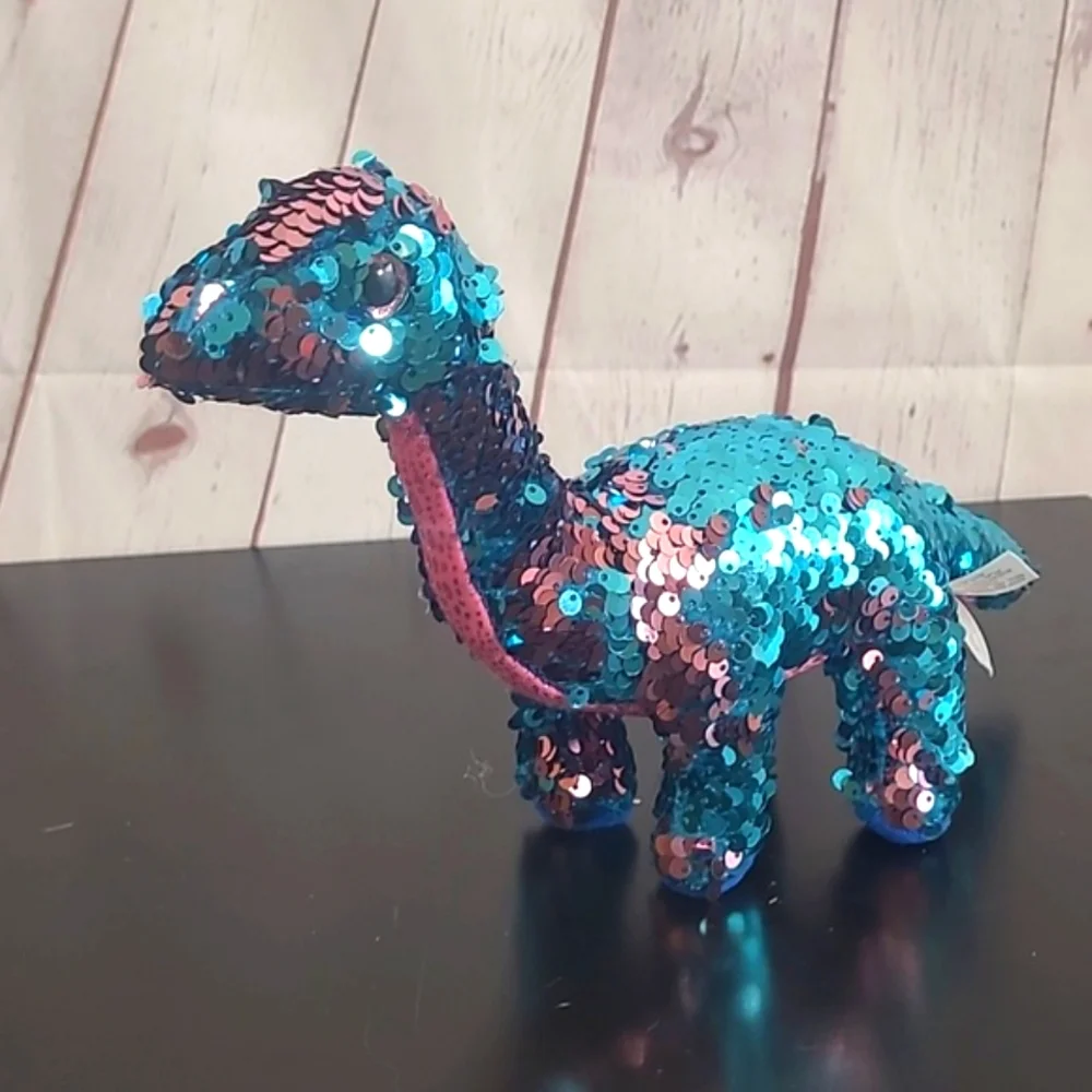 TY Beanie Baby Flippables TREMOR Dinosaur Blue Pink Sequins 6" NASA SpaceX - Picture 15 of 16